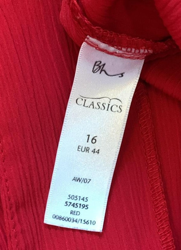 BHS Classics Red Textured Collared Button Front Shirt Blouse UK 16