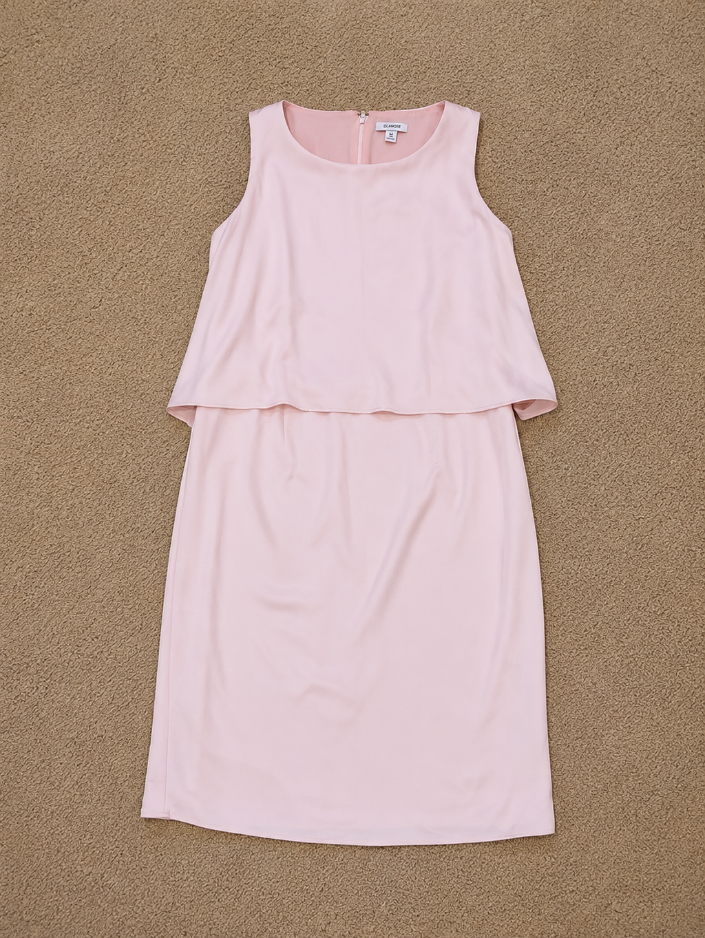 Glamour Blush Pink Layered Overlay Midi Dress UK 14 Occasion Wedding Guest