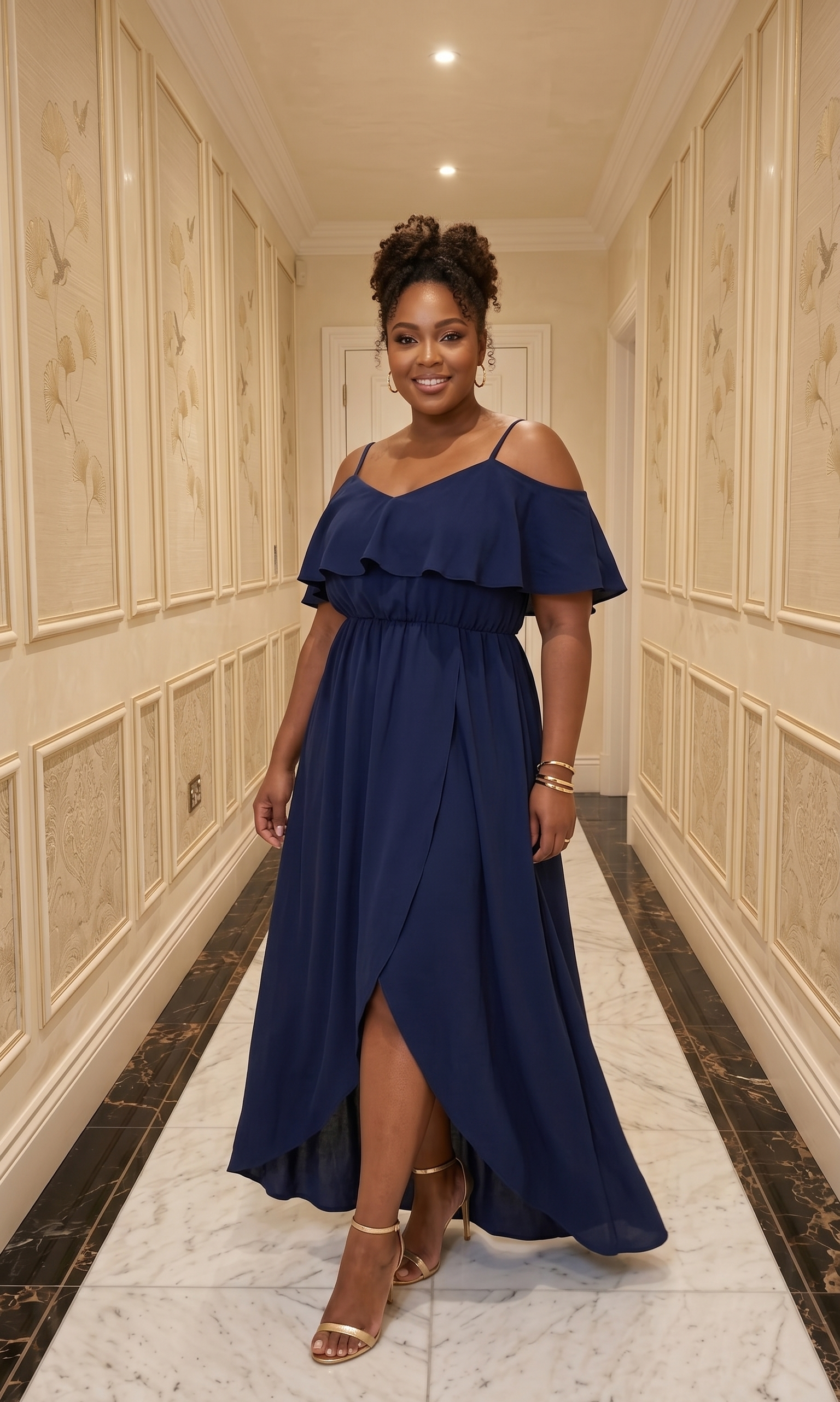 Next Tall navy Cold Shoulder Maxi Dress UK 16 Tall Wedding Guest Occasion Dress