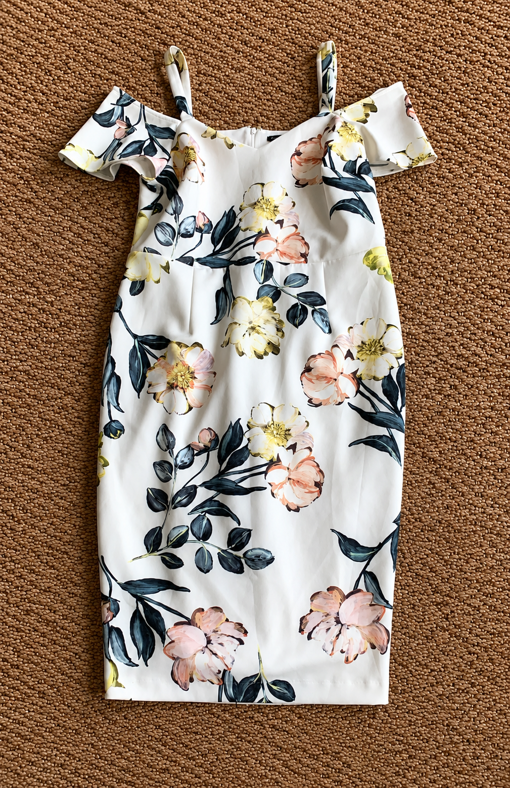 Roman White Floral Cold Shoulder Pencil Dress UK 14 Occasion Wedding Guest