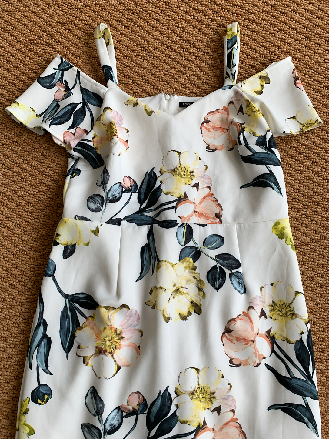 Roman White Floral Cold Shoulder Pencil Dress UK 14 Occasion Wedding Guest