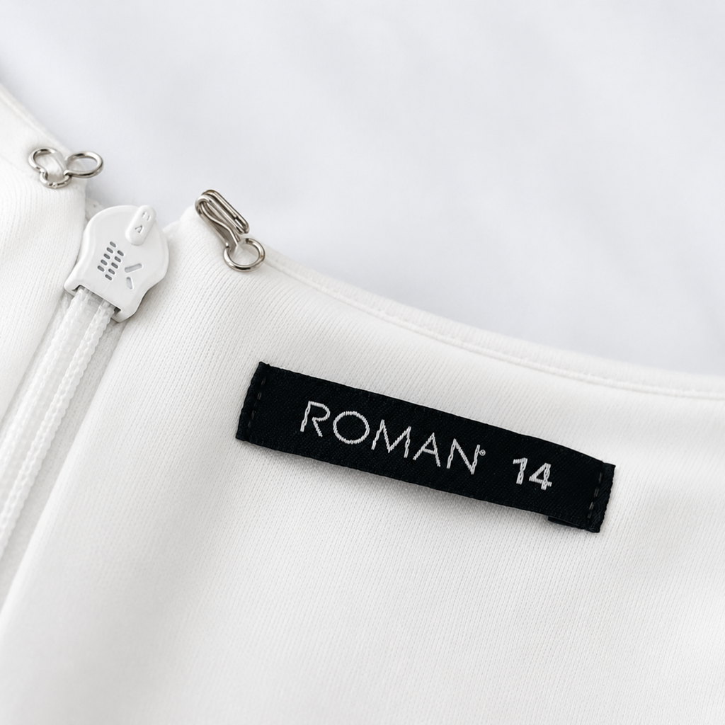 Roman White Floral Cold Shoulder Pencil Dress UK 14 Occasion Wedding Guest