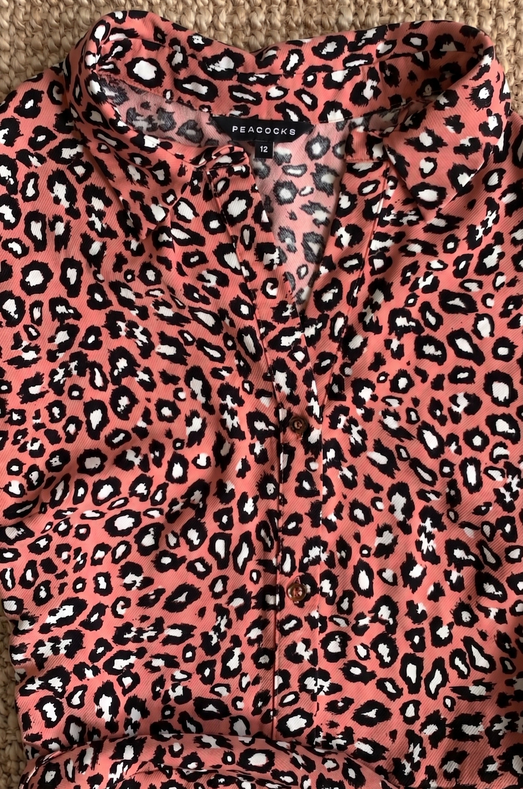Peacocks Coral Leopard Print Sleeveless Shirt Dress Belted Midi UK 12