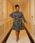 SHEIN Curve Brown & Black Animal Print Tie Neck Smock Dress UK 18-20 1XL