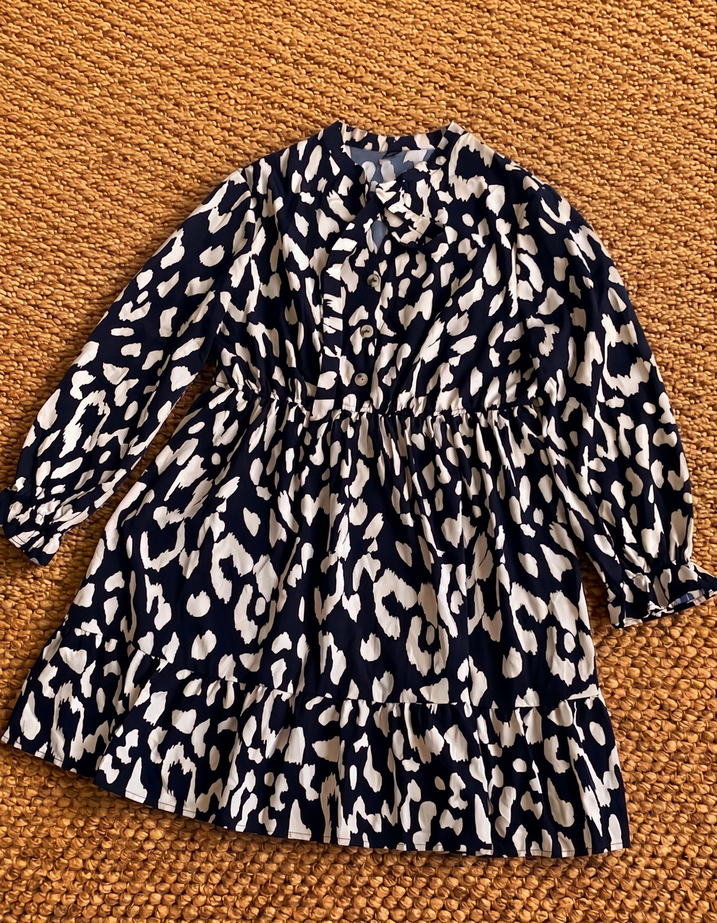 SHEIN Curve Brown & Black Animal Print Tie Neck Smock Dress UK 18-20 1XL