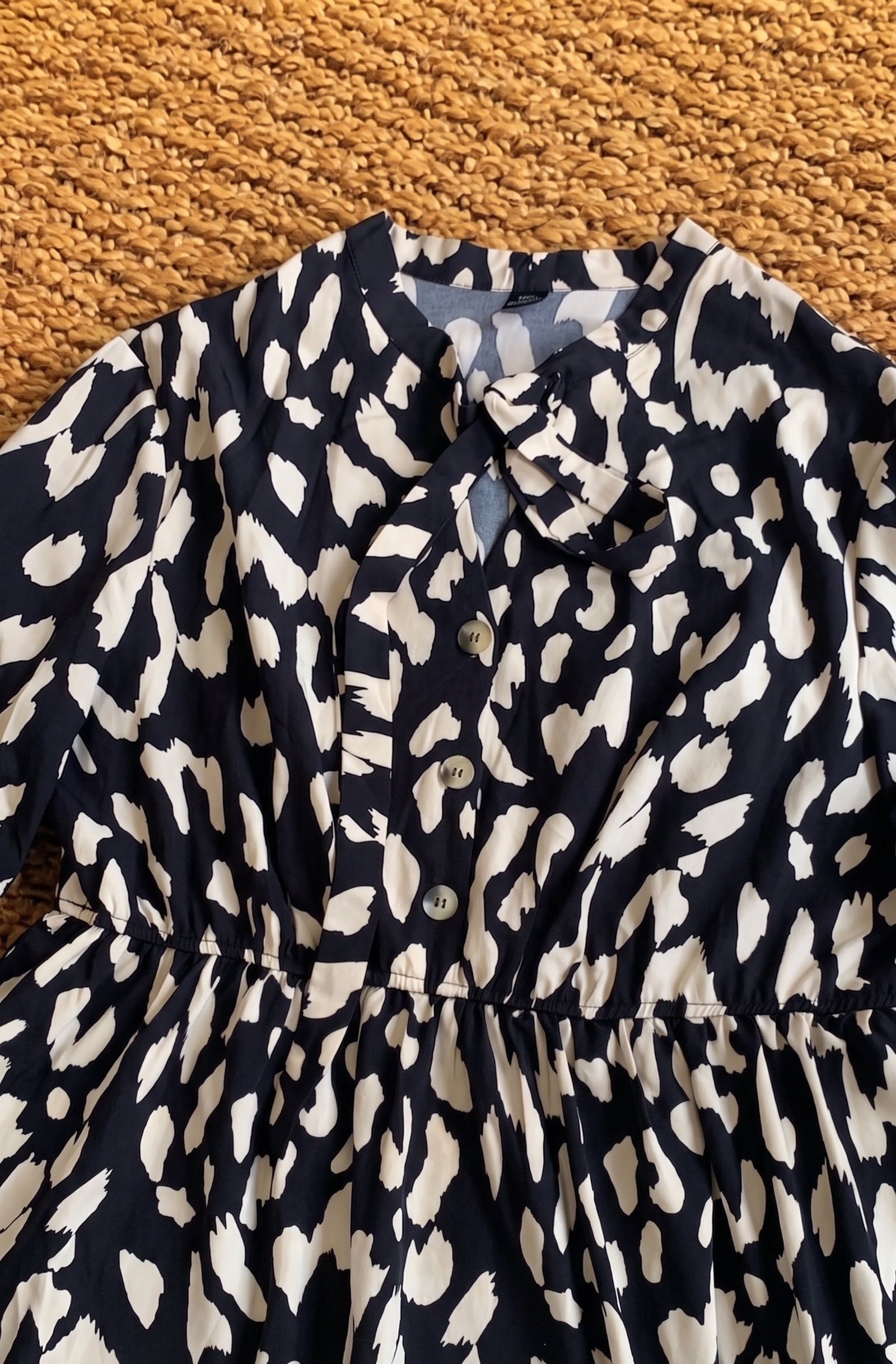 SHEIN Curve Brown & Black Animal Print Tie Neck Smock Dress UK 18-20 1XL