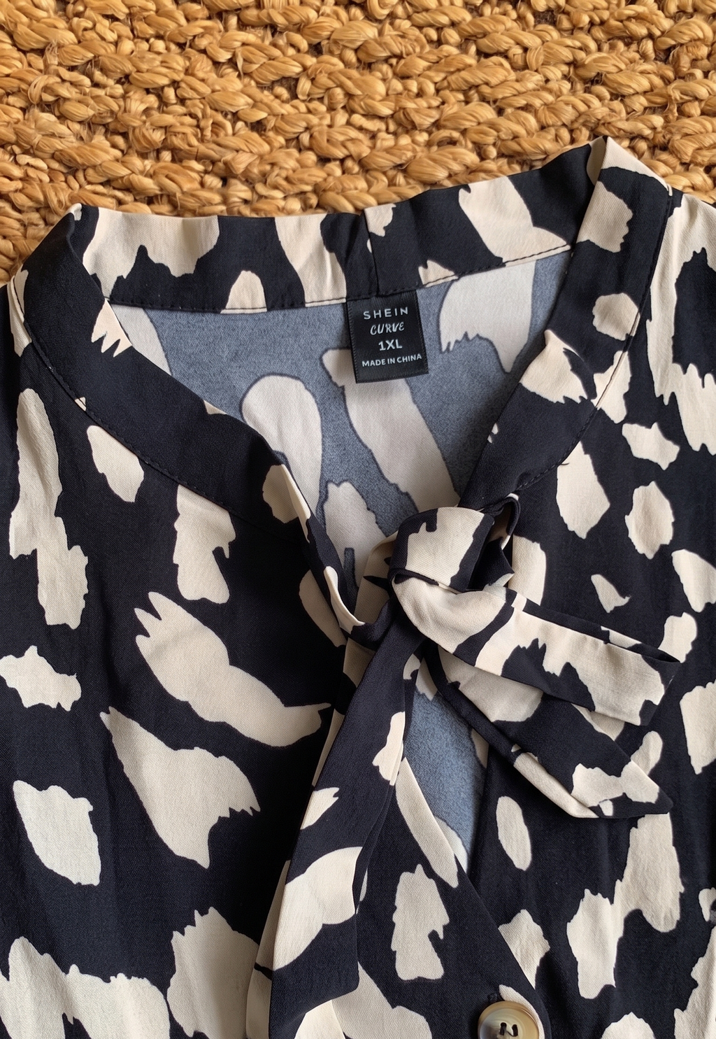 SHEIN Curve Brown & Black Animal Print Tie Neck Smock Dress UK 18-20 1XL