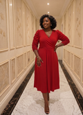 Curvewow Red Ruched Sleeve Midi Dress Size 18