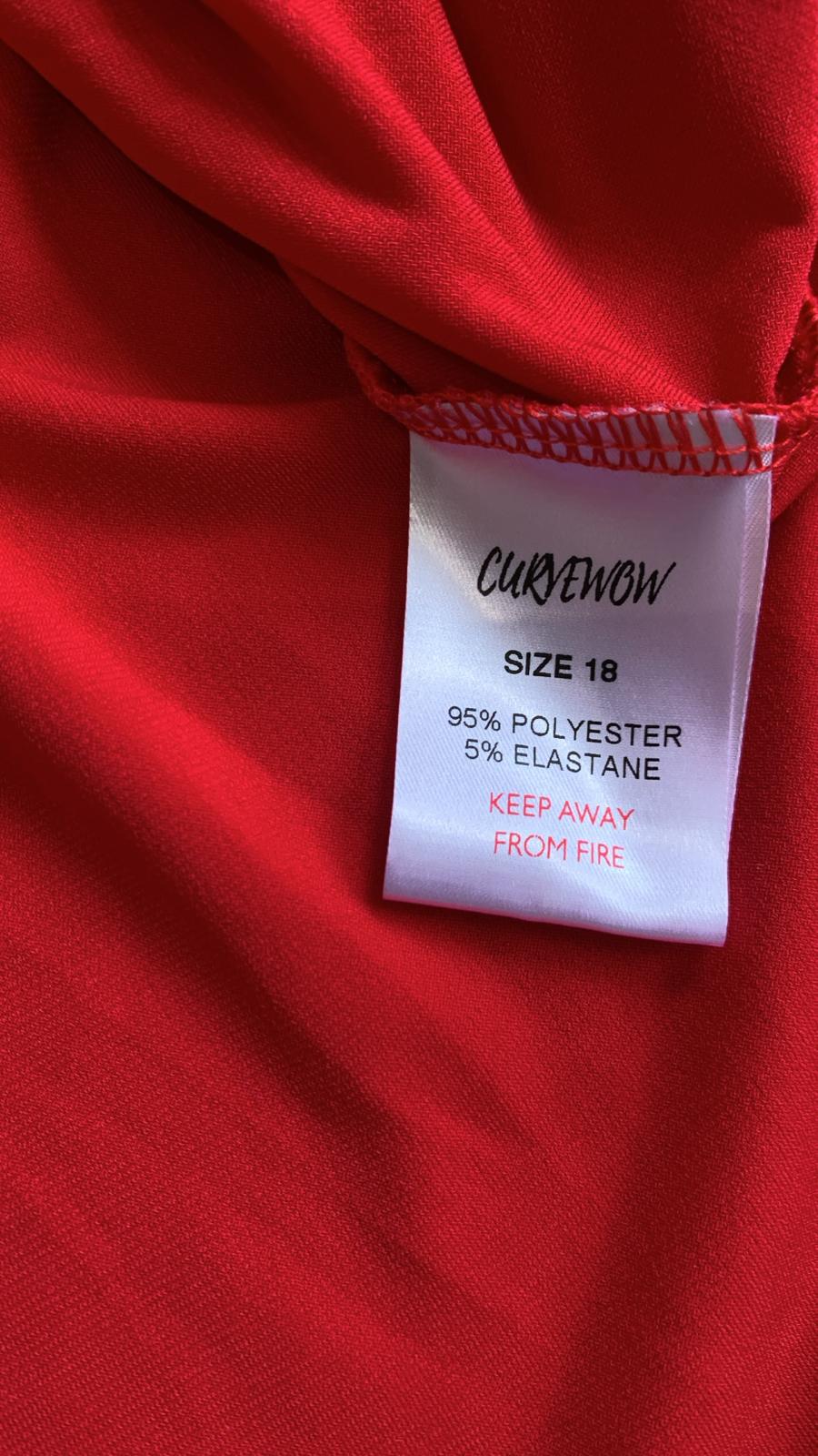 Curvewow Red Ruched Sleeve Midi Dress Size 18